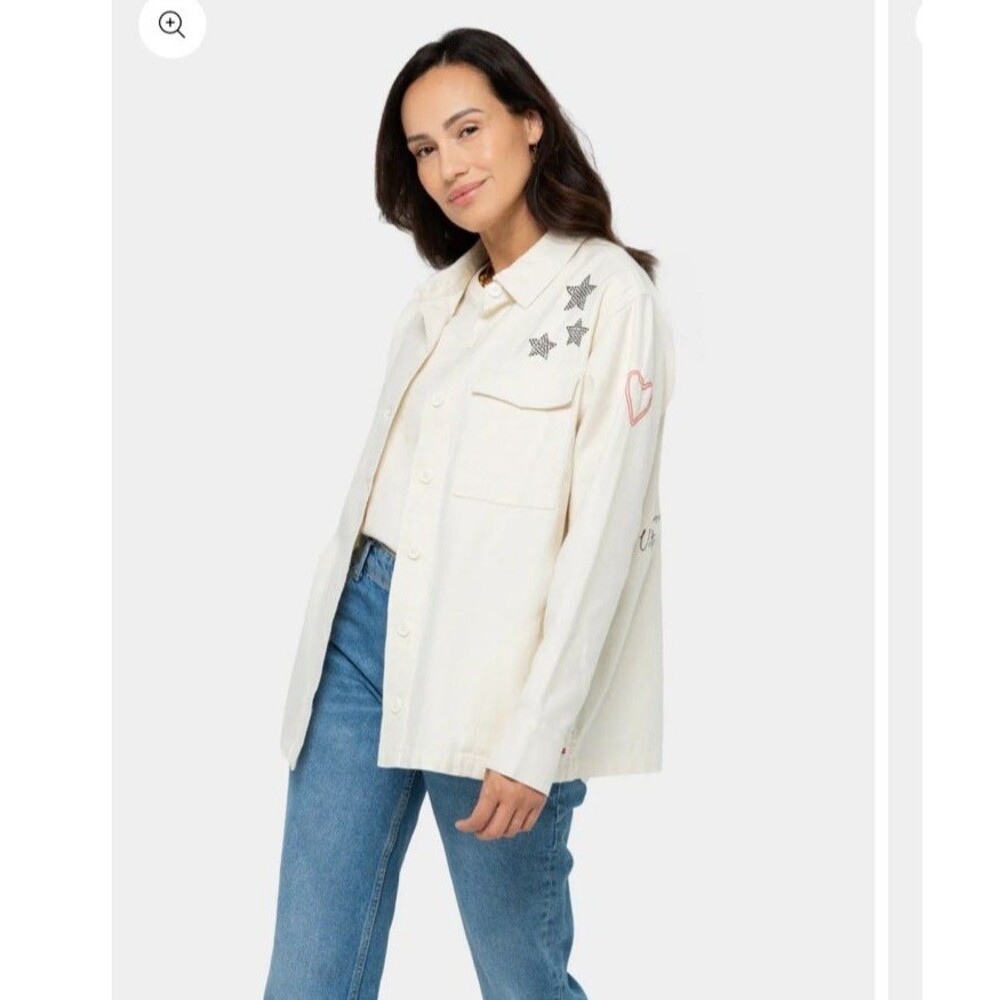 Peace Love World Unite Us Women's Jacket Sz XL Cotton Utility White A639419